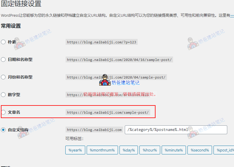 WordPress固定链接
