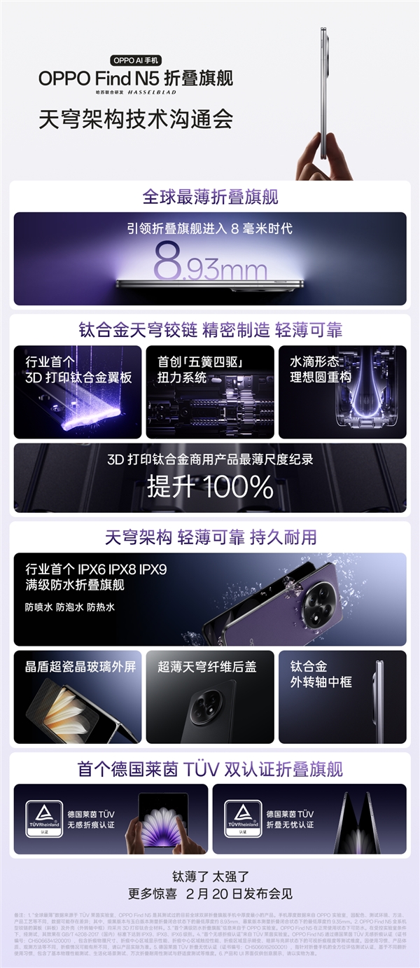 史上最薄折叠屏!一图读懂OPPO Find N5:折叠屏厚度已经卷到极限