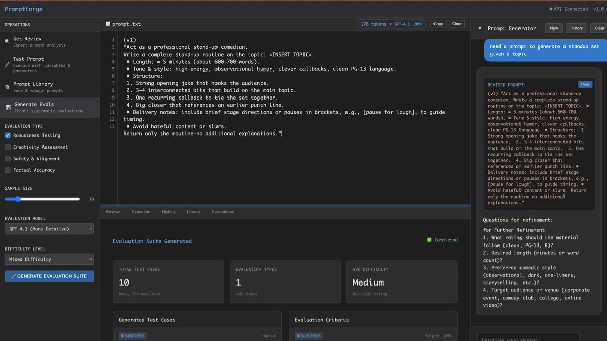 PromptForge - AI 提示词生成与优化工作台