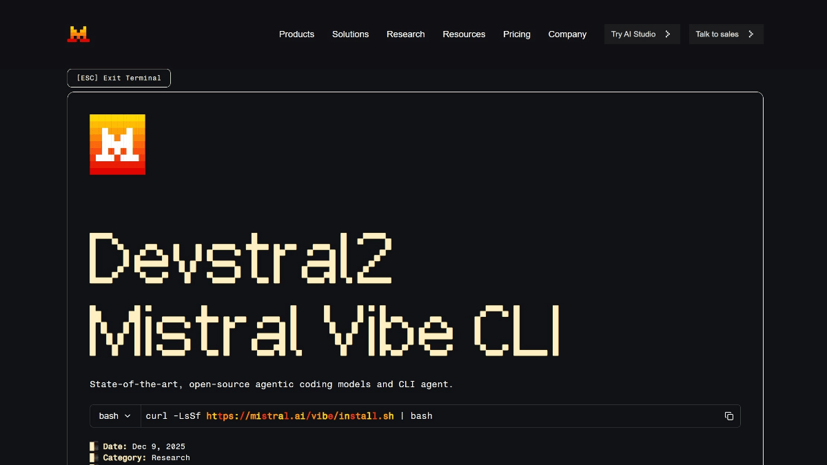 Mistral Vibe - Mistral AI推出的开源命令行编码助手